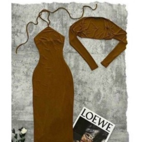 set đầm yếm xinh kèm áo khoác ngoài chất thun gân đẹp mềm mịn thl