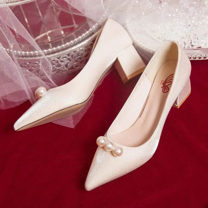 SWEETC Giày cưới giày cô dâu giày phù dâu giày cao gót dày gót nhọn giày cao gót