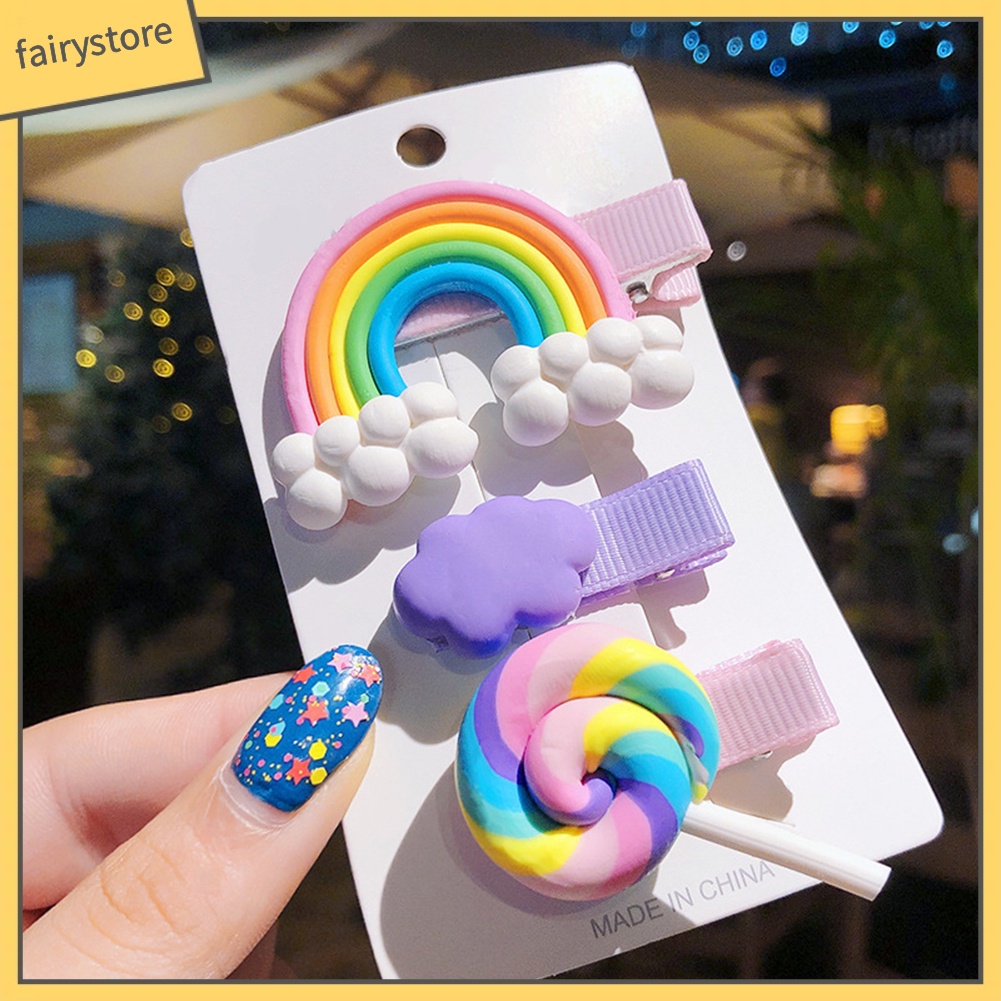 Set 3 Kẹp Tóc Màu Cầu Vồng Dễ Thương Cho Bé Gái