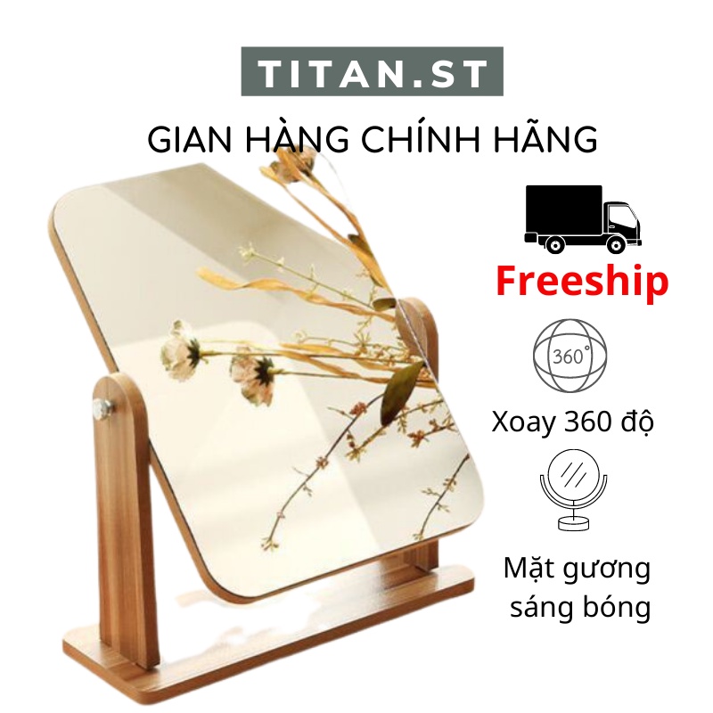 Gương Để Bàn, Gương Gỗ Mini Trang Điểm Để Bàn Decor Phong Cách Hàn Quốc titan.st