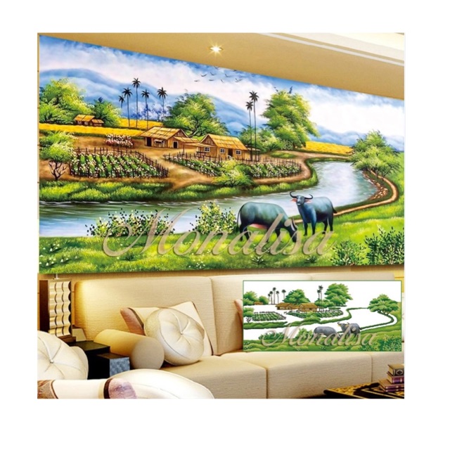 Tranh đính đá làng quê 150x70cm sỉ= lẻ