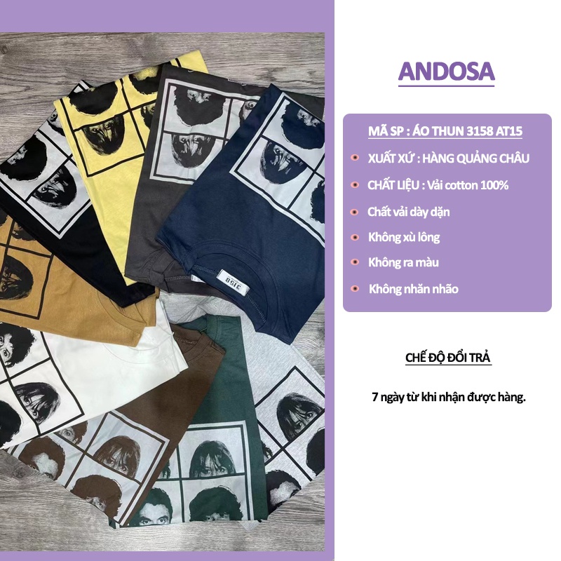 Áo thun nữ tay lỡ form rộng 3158 in hình chất cotton khô hàng Quảng Châu ANDOSA AT15