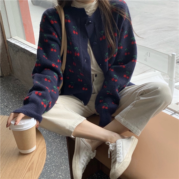 Áo khoác cardigan dệt kim dáng rộng phong cách Hàn quốc thời trang cho nữ