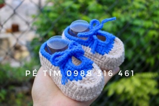 Giày len handmade/ giày bata nơ xanh