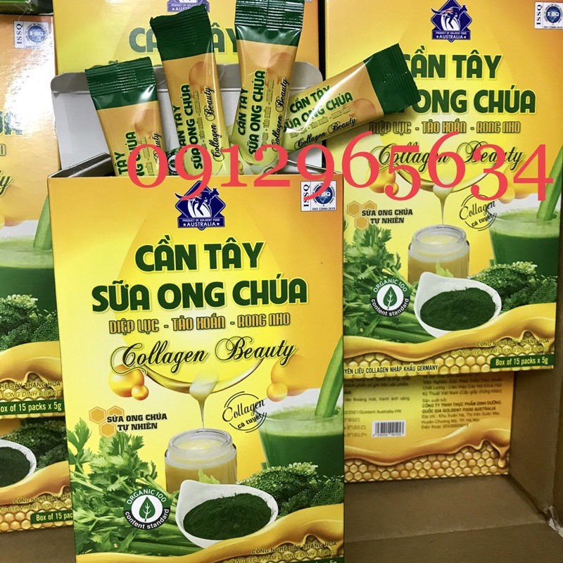 Cần tây sữa ong chúa diệp lục tảo xoắn rong nho Collagen Beauty giúp giảm cân đẹp da thanh lọc cơ thể hiệu quả 15 gói