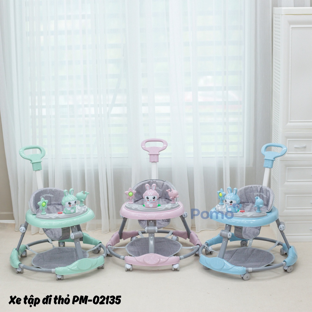 Xe Tập Đi Thỏ Baby Walker PM-02135 Cho Bé Thiết Kế Mới Nhất 2022, Full Trọn Bộ Đầy Đủ Tay Cầm Và Tấm Lót Chân