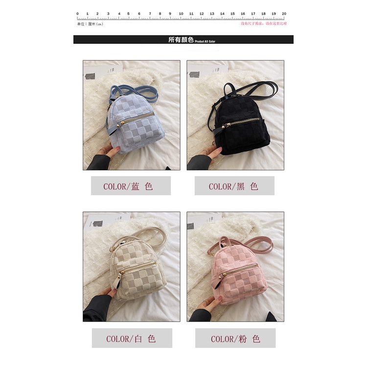Ba lô JASMIN NOIR đi học / du lịch vải nhung kẻ sọc ca rô thiết kế đơn giản thời trang cho nữ