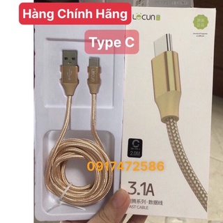 2m-c-dây sạc nhanh lecun cổng type c, 3.1a dây dù dài 2m - hàng chính hãng