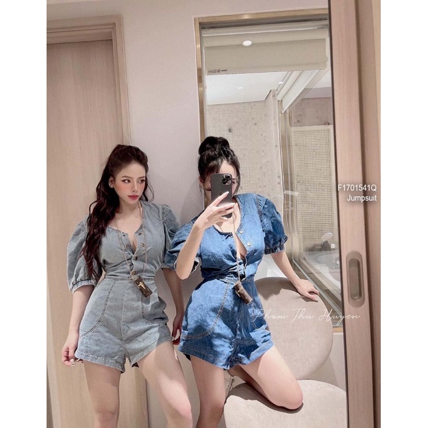 Jumpsuits jeans cổ tim