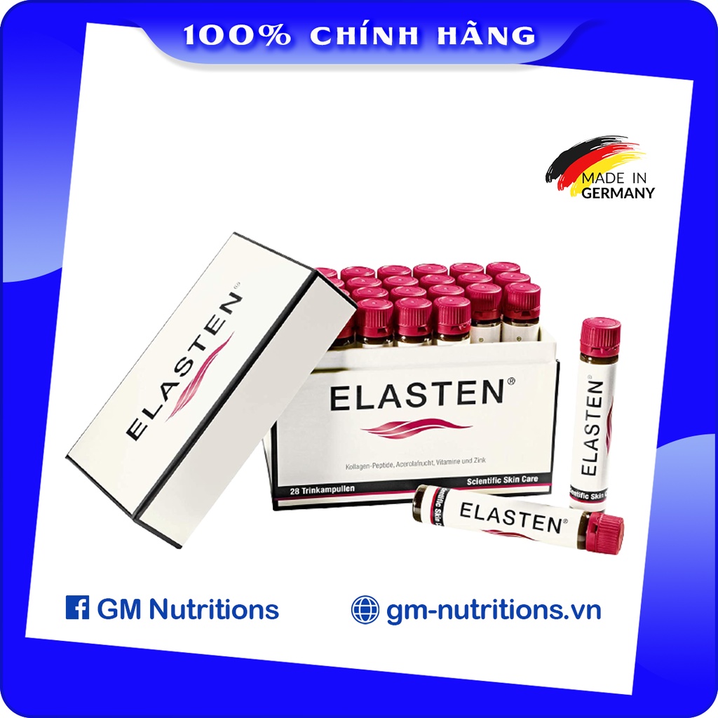 Collagen thủy phân số 1 tại Đức cho da căng mịn , chống lão hóa , tóc chắc khỏe Elasten Kollagen hộp 28 ống 25ml