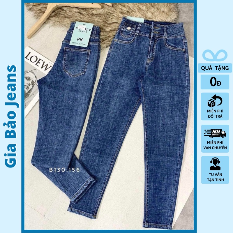 Quần Jeans Xanh Nữ Dáng Ôm 2 Cúc Co Dãn Nhẹ Bốn Chiều Siêu Tôn Dáng Chân Dài