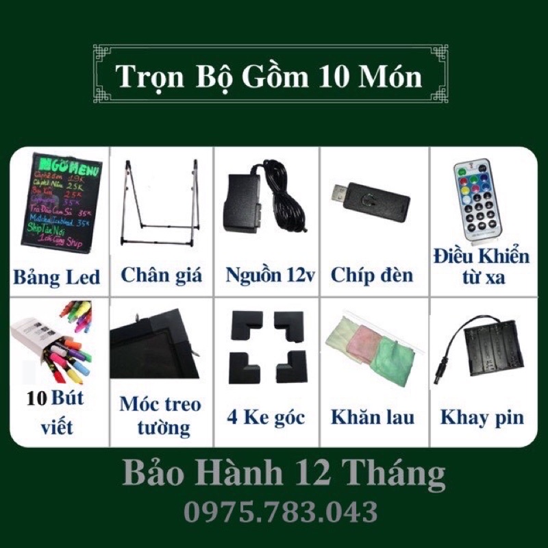 Biển Huỳnh Quang, Dạ quang, Biển led viết tay 60x80cm, 50x70cm, 40x60cm - TẶNG 10 BÚT + FULL PHỤ KIỆN