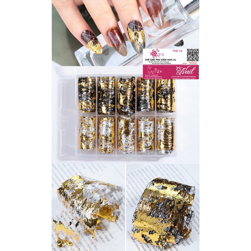 Foil Lưới Giấy Nhún Ánh Bạc Vàng Ẩn Gel Ẩn Bột Các Mẫu Đẹp Mới 2020 Trang Trí Móng Nghệ Thuật - Lẻ 1 Hộp