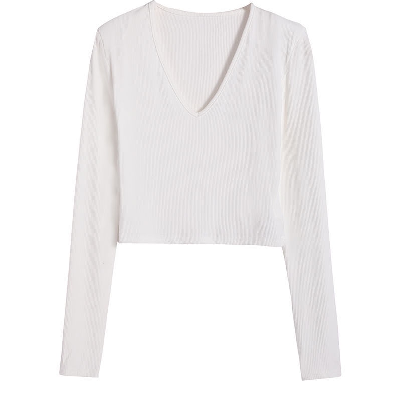 Áo thun COZOK tay dài cổ chữ V màu trơn thiết kế đơn giản