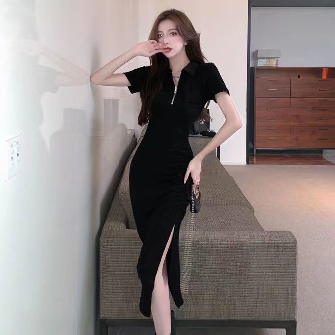 Đầm Cổ Polo Xếp Ly Dáng Ôm Phong Cách Mỹ Thời Trang Mùa Hè Hàn Quốc Hàng Mới 2022