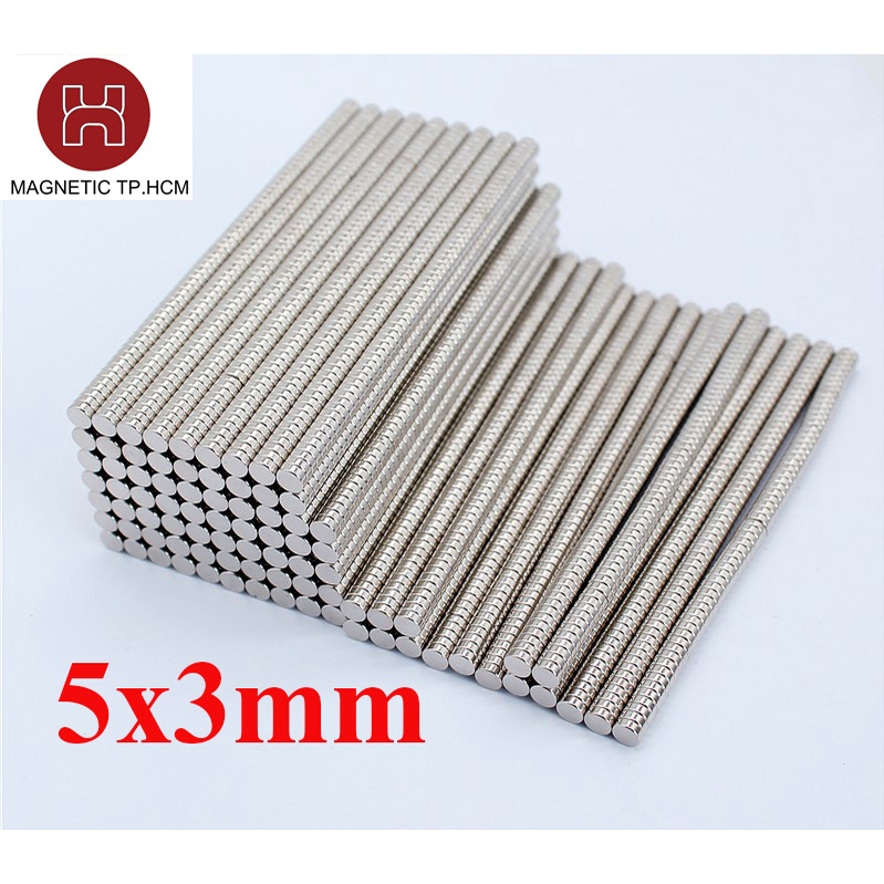 Nam châm tròn 5x3mm trắng đất hiếm lực hút siêu mạnh, viên nam châm tròn D5x3mm mạ niken, nam châm trắng chuẩn