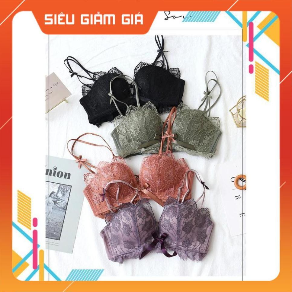 Áo Lót Nâng Ngực Không Gọng Hai Dây Phối Ren Vương Miện
