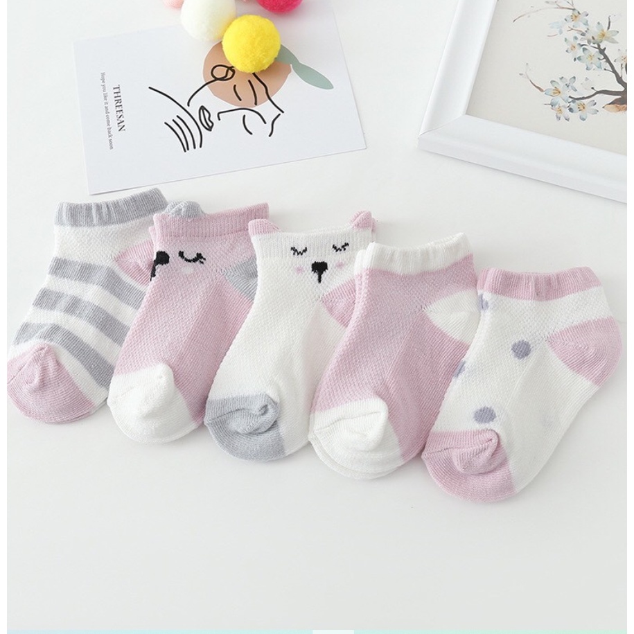 Set 5 đôi tất lưới điều hòa kid sock's thoáng khí, mềm mại dễ thương cho bé trai, bé gái từ 0-3 tuổi