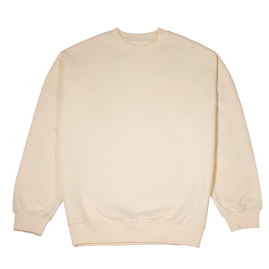Sweater ALPHA logo in nhiệt lụa - Cream