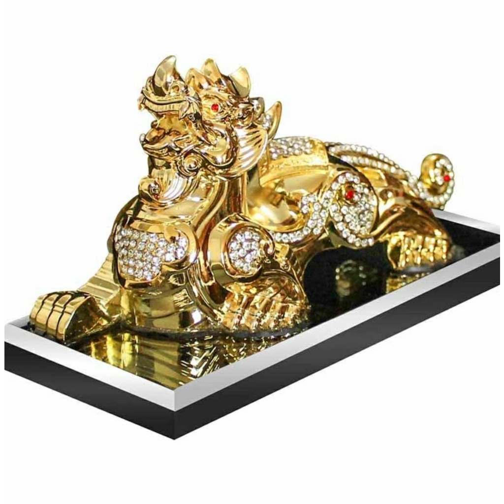 Tượng Tỳ Hưu Mạ Vàng Dùng Để Trang Trí Taplo Ô Tô Kiêm Bình Đựng Nước Hoa Phong Thủy Làm Bằng Kẽm