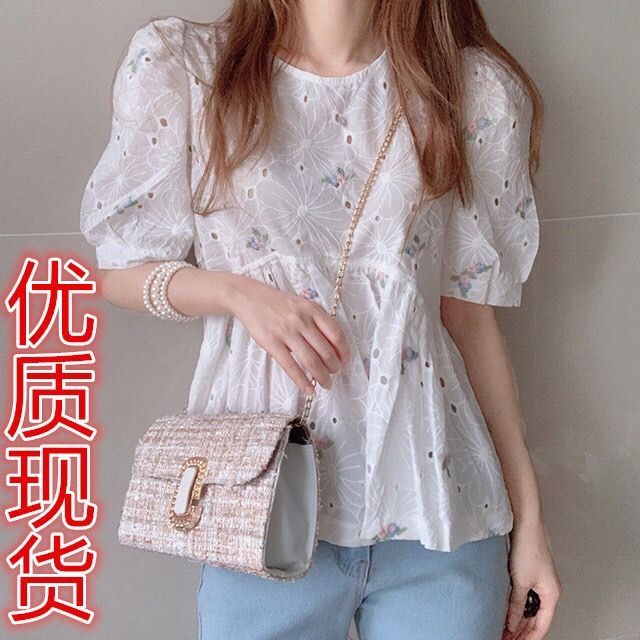Áo Kiểu Tay Phồng Phối Ren Thời Trang Mùa Hè Hàn Quốc Mới Cho Nữ