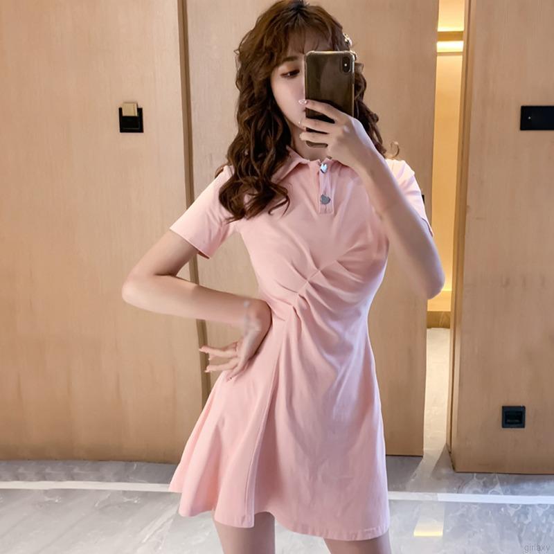Đầm ôm Ngắn Tay Cổ Bẻ Xếp Ly Thời Trang Hàn