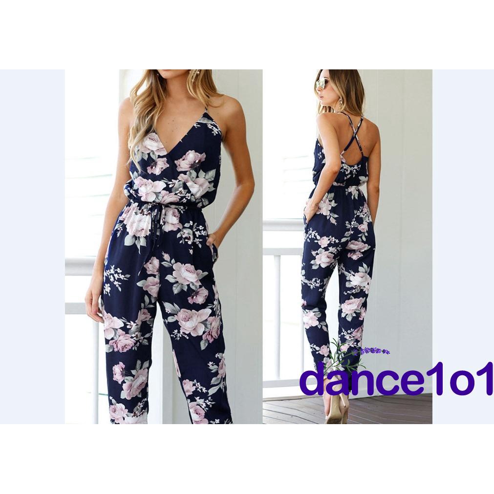 Jumpsuit tay ngắn cổ chữ V thời trang quyến rũ cho nữ