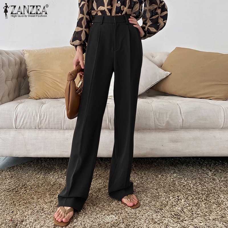 Quần dài nữ ZANZEA ống rộng lưng thun thanh lịch thời trang