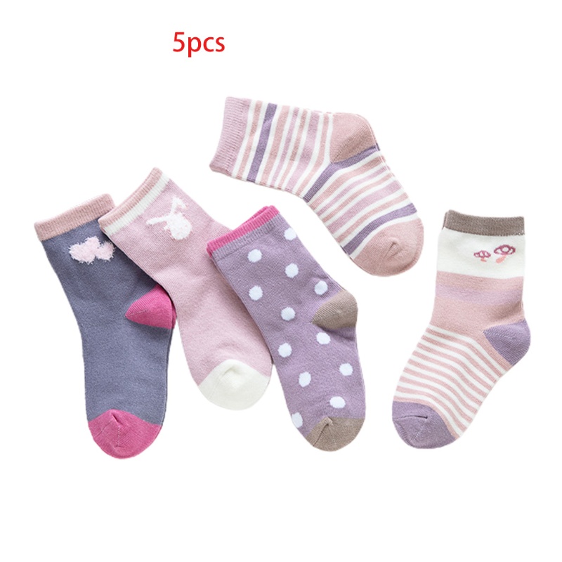 Set 5 Đôi Vớ Cotton Họa Tiết Động Vật Hoạt Hình Dễ Thương Cho Bé
