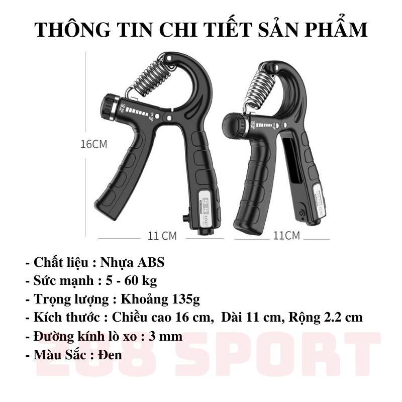 Kìm tập cơ tay có đếm số điều chỉnh lực từ 5 - 60 kg, kìm bóp tay, dụng cụ tập cẳng tay tập gym tại nhà