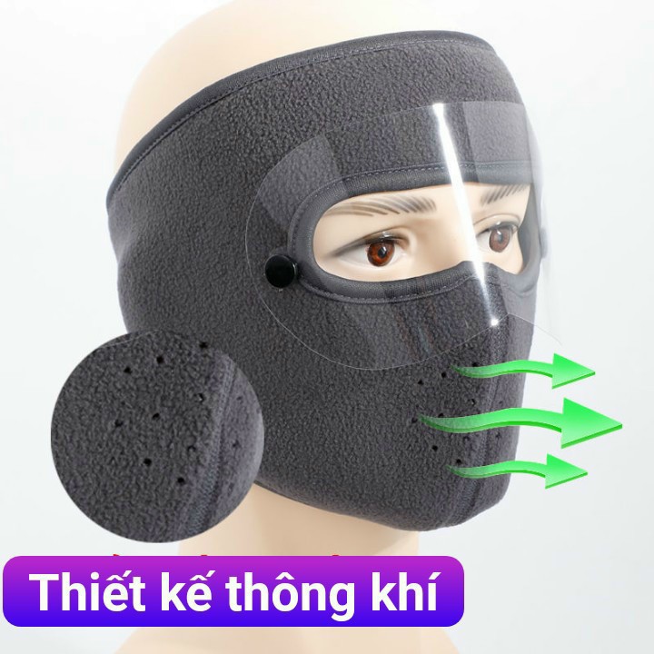 Khẩu trang ninja chất nỉ chống lạnh có kính chống bụi 2in1