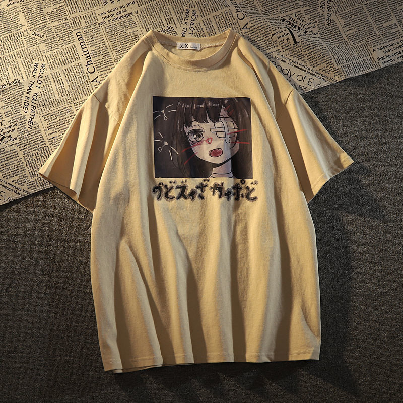 Cute Japanese Pattern Printed Loose Sleeve T-shirt 2021