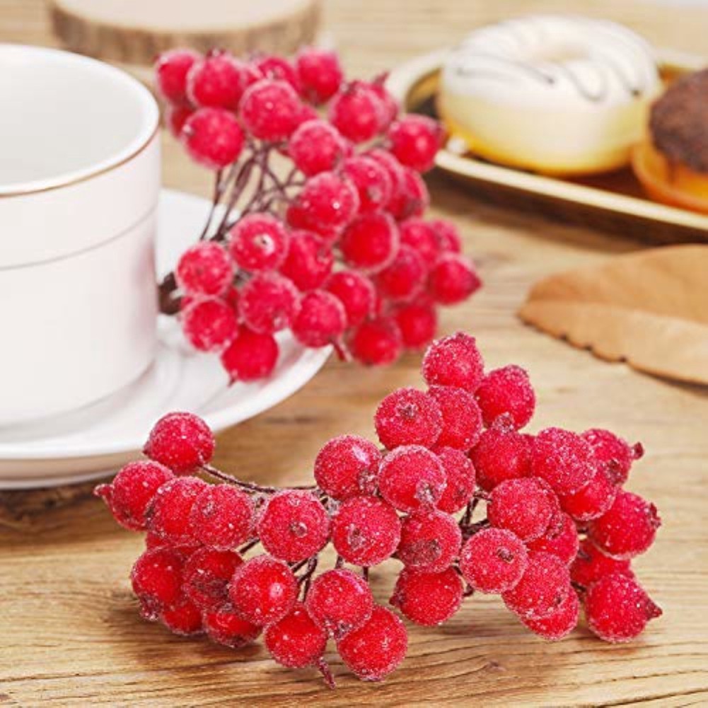 【fafa1】 Decorative Mini Christmas Frosted Artificial Berry Vivid Red Holly Berry Holly Berries Home Garland New Beautiful