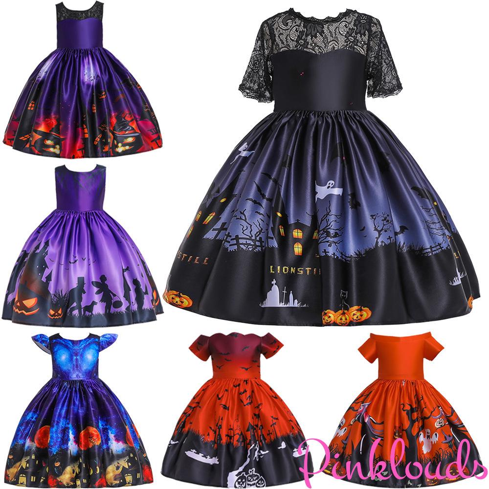 Đầm Halloween In Họa Tiết Bí Ngô Hoạt Hình Cho Bé Gái