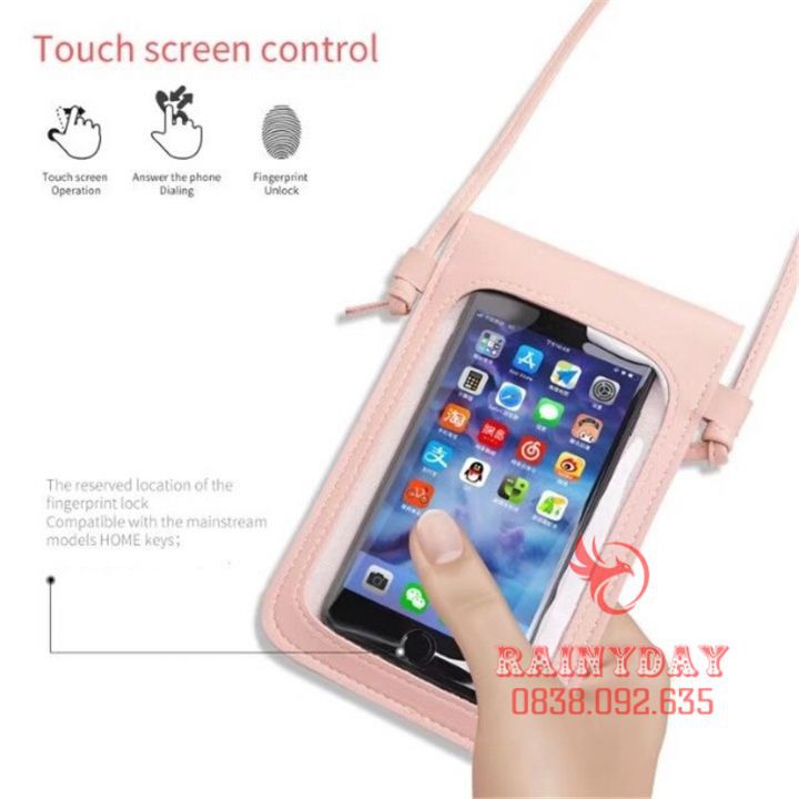 Túi đeo chéo nữ nhỏ mini đựng điện thoại đi chơi thời trang bằng da 2 ngăn sau trong suốt cảm ứng | BigBuy360 - bigbuy360.vn
