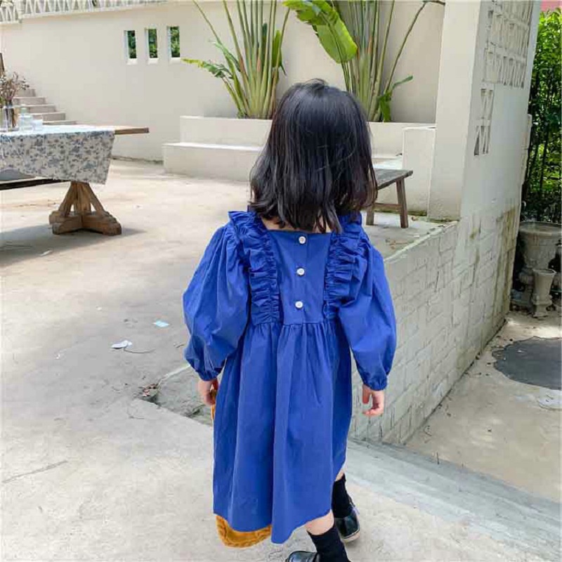 Đầm Công Chúa Tay Dài Màu Xanh Hoàng Gia Cho Bé Gái