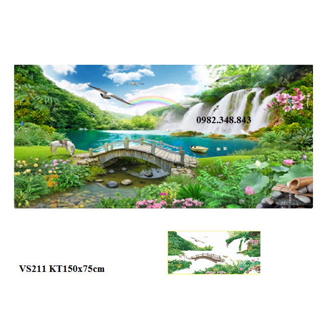 Tranh đính đá phong cảnh non nước hữu tình KT:150x75cm. Tranh gắn đá tự làm.
