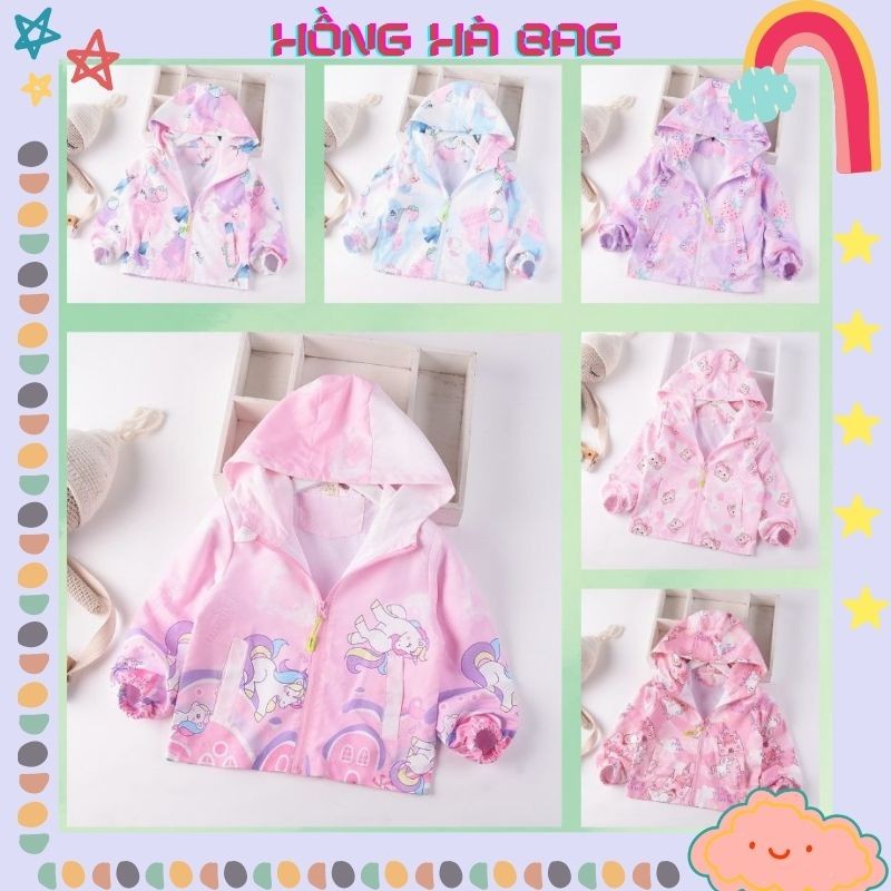 Áo gió cho bé, áo khoác mùa đông cho bé gái mặc đi học đi chơi họa tiết đáng yêu Hồng Hà Bag size từ 13kg đến 25kg
