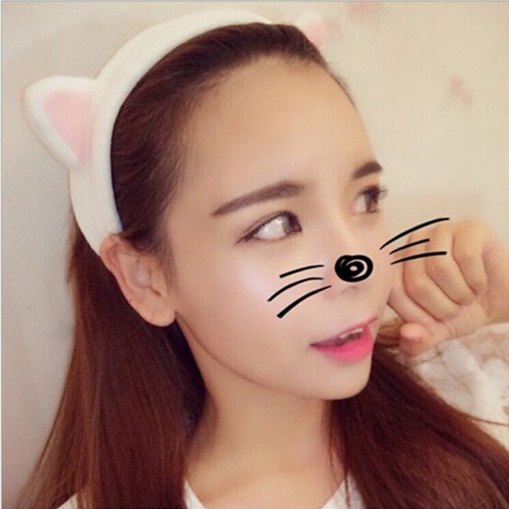 Băng Đô Rửa Mặt / Trang Điểm Bằng Vải Họa Tiết Tai Mèo Hoạt Hình Thân Thiện Với Da Cho Nữ