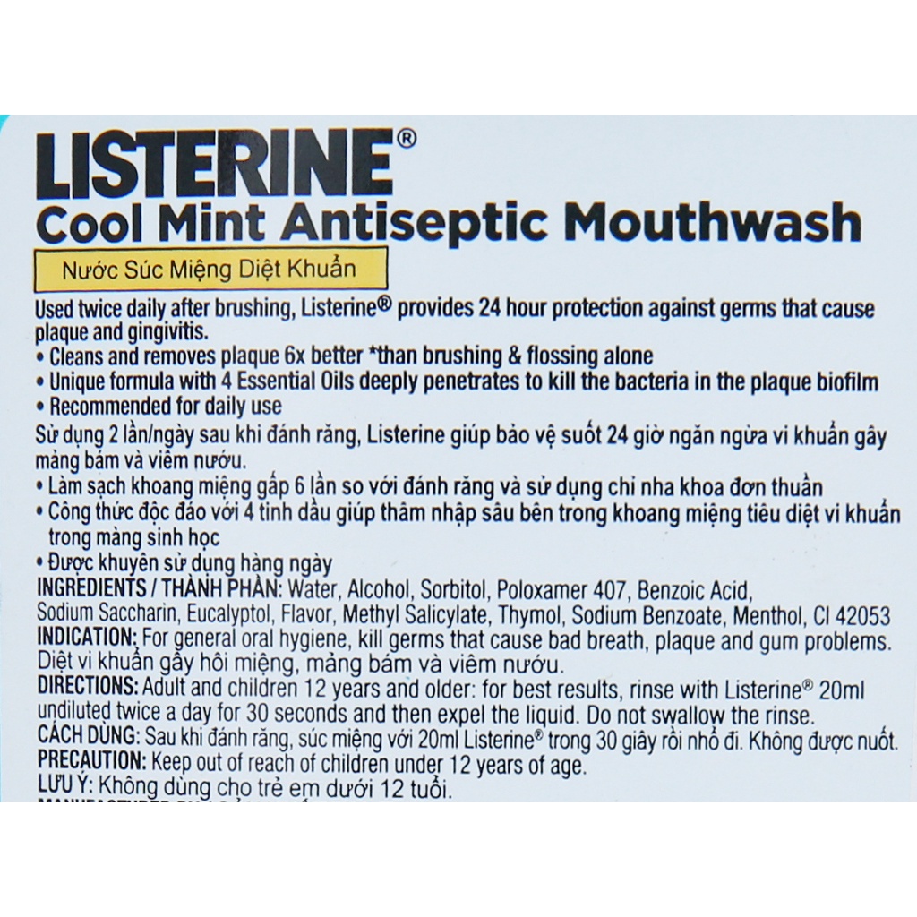 Nước súc miệng Listerine 750ml + 250ml diệt khuẩn giữ hơi thở thơm tho cả ngày