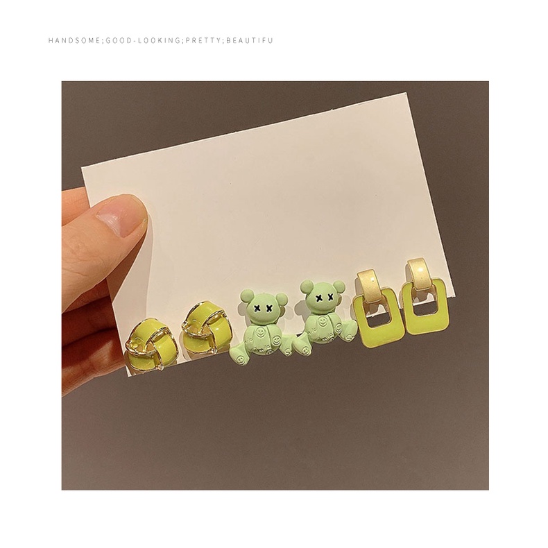 Khuyên Tai Hàn Quốc Hình Bông Hoa Màu Xanh Lá Mới 2023