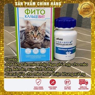 [CHÍNH HÃNG] Combo Bột tăng cân mèo nhập Nga và Canxi cho mèo hộp 200v