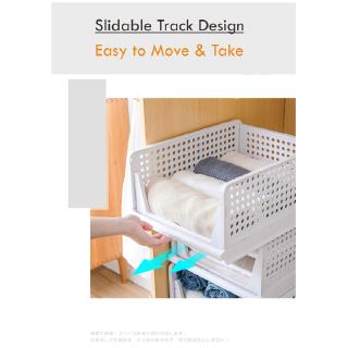 FL Folding Wardrobe Storage Box, Plastic Drawer Organizer Stackable Shelf Baskets Clothes Closet Containers, Home Office Bedroom Laundry Pull Out Drawer Dividers for Clothes, Toys