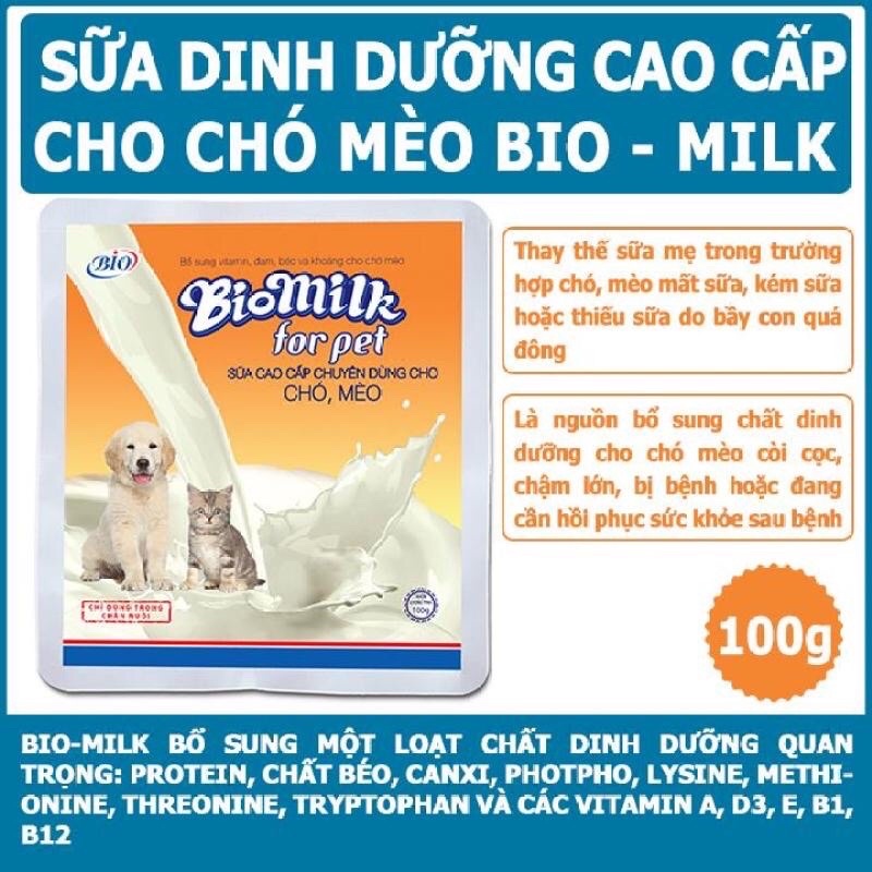 Sữa Bột Bio Milk For Pet Cao Cấp 100g- Sữa bột Chó Mèo - Sữa Cho Chó Mèo | Thơm Ngon - Bổ Dưỡnghop
