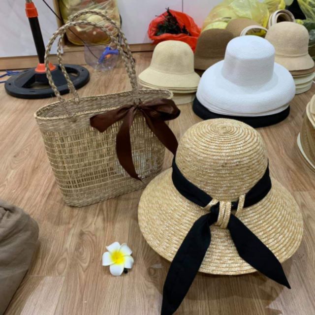 Mũ cói chuông nơ siêu xinh