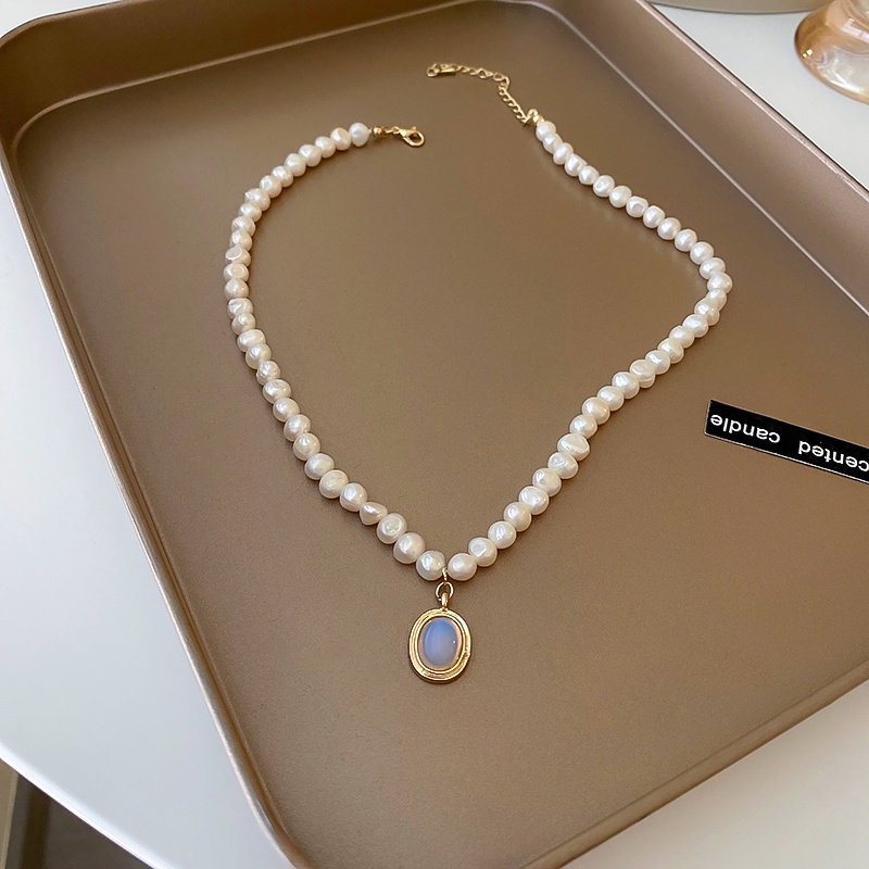 Vòng cổ ngọc trai thời trang nữ phiên bản Hàn Quốc Vòng cổ mặt dây chuyền đá quý màu xanh cao cấp