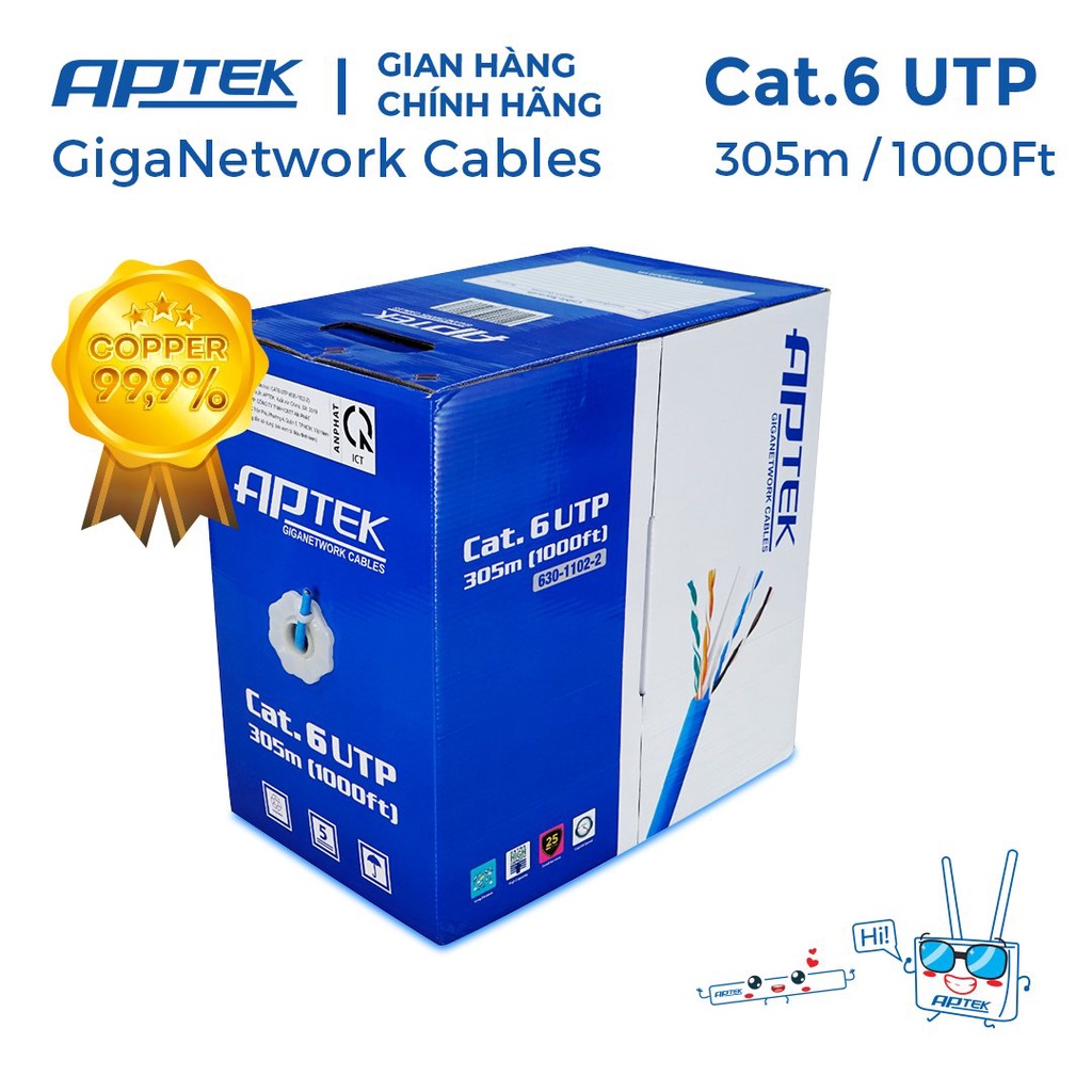 Cáp mạng APTEK CAT.6 U/UTP 23AWG PVC CABLE.
