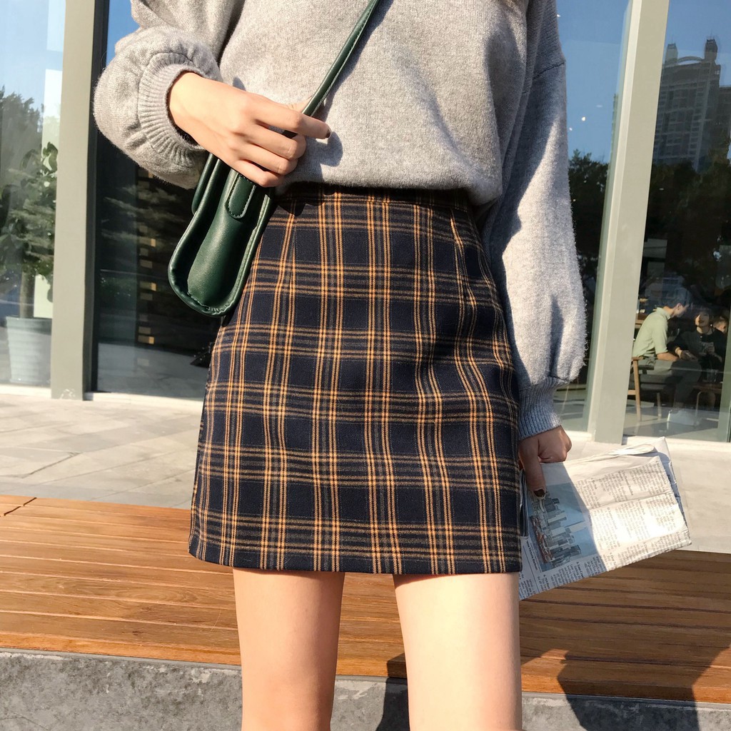 Fashion high waist A Line Plaid mini skirt