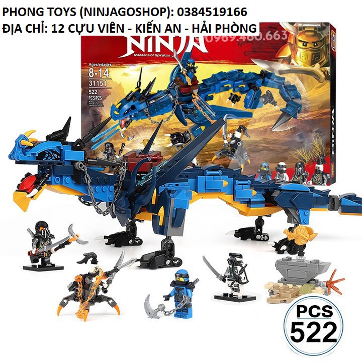 Lắp Ráp Xếp Hình Lego Ninjago 70652 LEPIN 06080 sy1129 tercel 6009: Rồng sấm sét huyền thoại của Jay 522 MẢNH (ảnh thật)