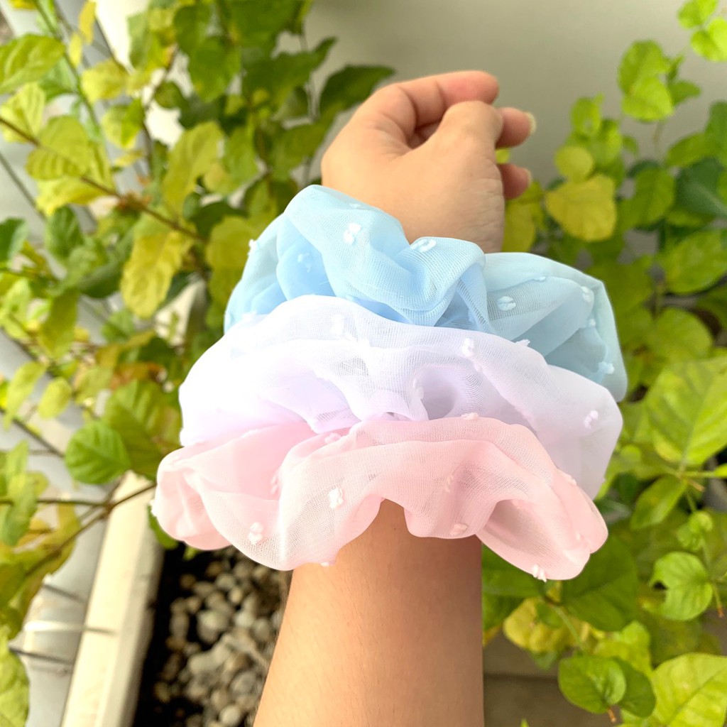 cột tóc vải scrunchies bông bi cao cấp
